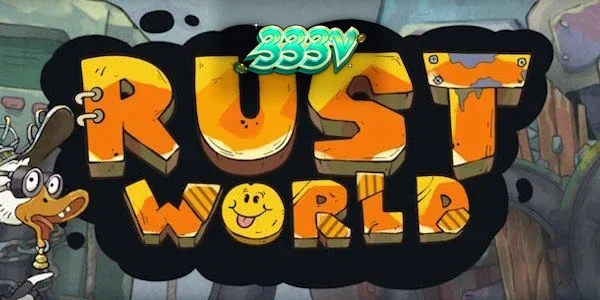 Tampilan visual grid 7x7 dari slot Rust World dengan tema industri distopia.